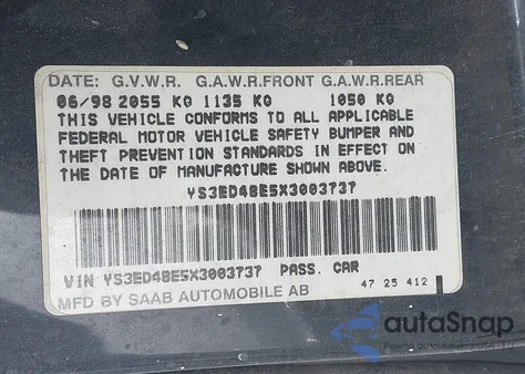 1999 Saab 9-5 z USA, uszkodzony, nr VIN YS3ED48E5X3003737